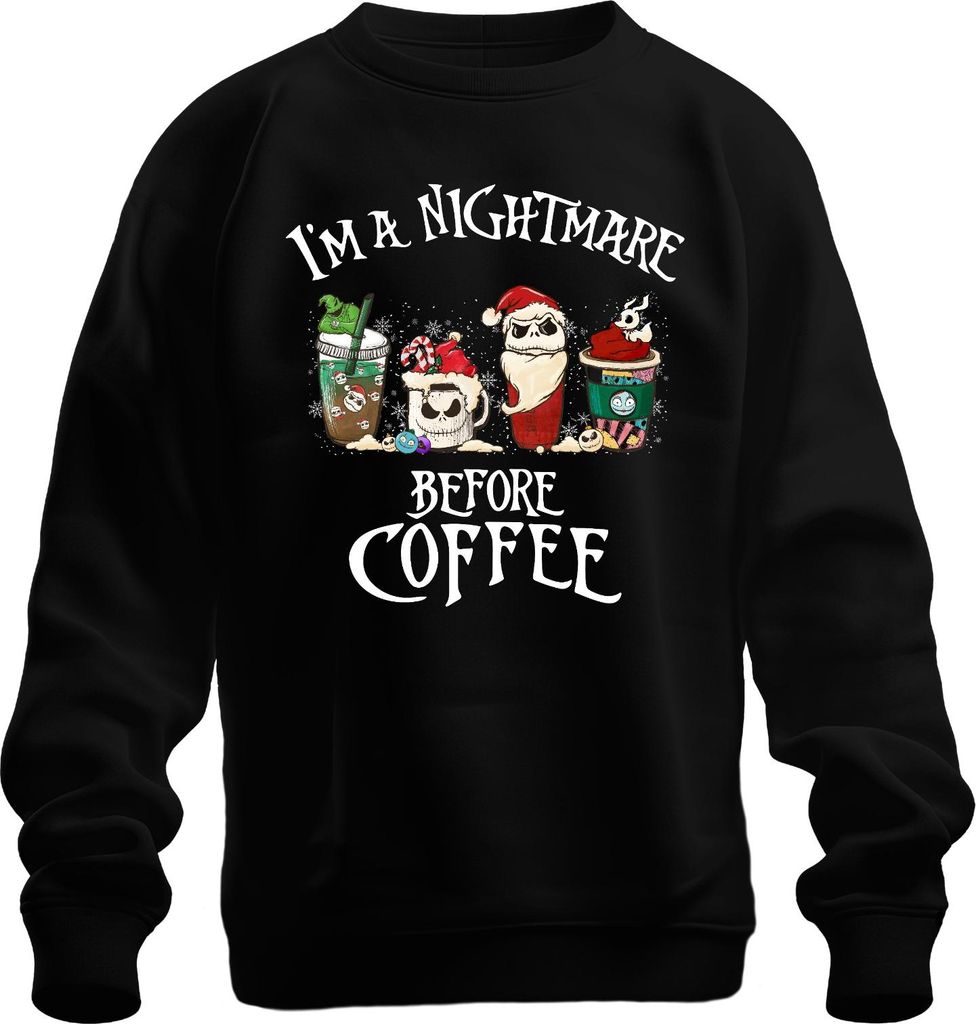I'm a Nightmare Before Coffee Weihnachten Skelett Santa Geschenk Uni Sweatshirt Pullover, Schwarz, 3XL