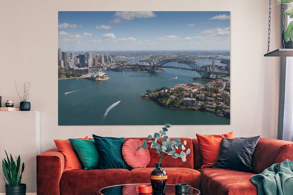 OneMillionCanvasses - Leinwandbilder - 150x100 cm, Luftaufnahme der australischen Großstadt Sydney, Wandbilder Kunstdruck Wanddekoration