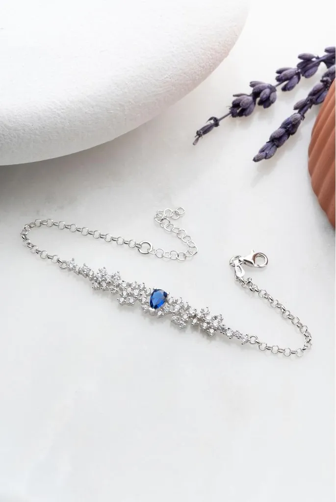 Bracelet ajustable en argent et pierres bleues pour femme - Style Chic
