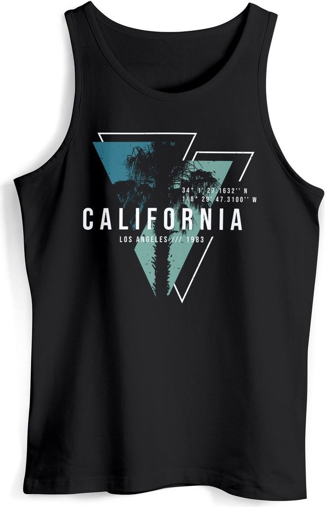 Herren Tank-Top California Los Angeles Surfing Motiv Sommer Fashion USA Streetstyle Print Aufdruck Muskelshirt Neverless schwarz/blau M