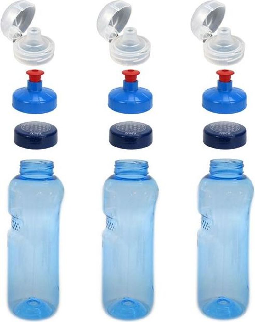 3x 0,75L Kavodrink Wasserflasche mit Lebensblume Deckel + 3x FlipTop + 3x Push-Pull