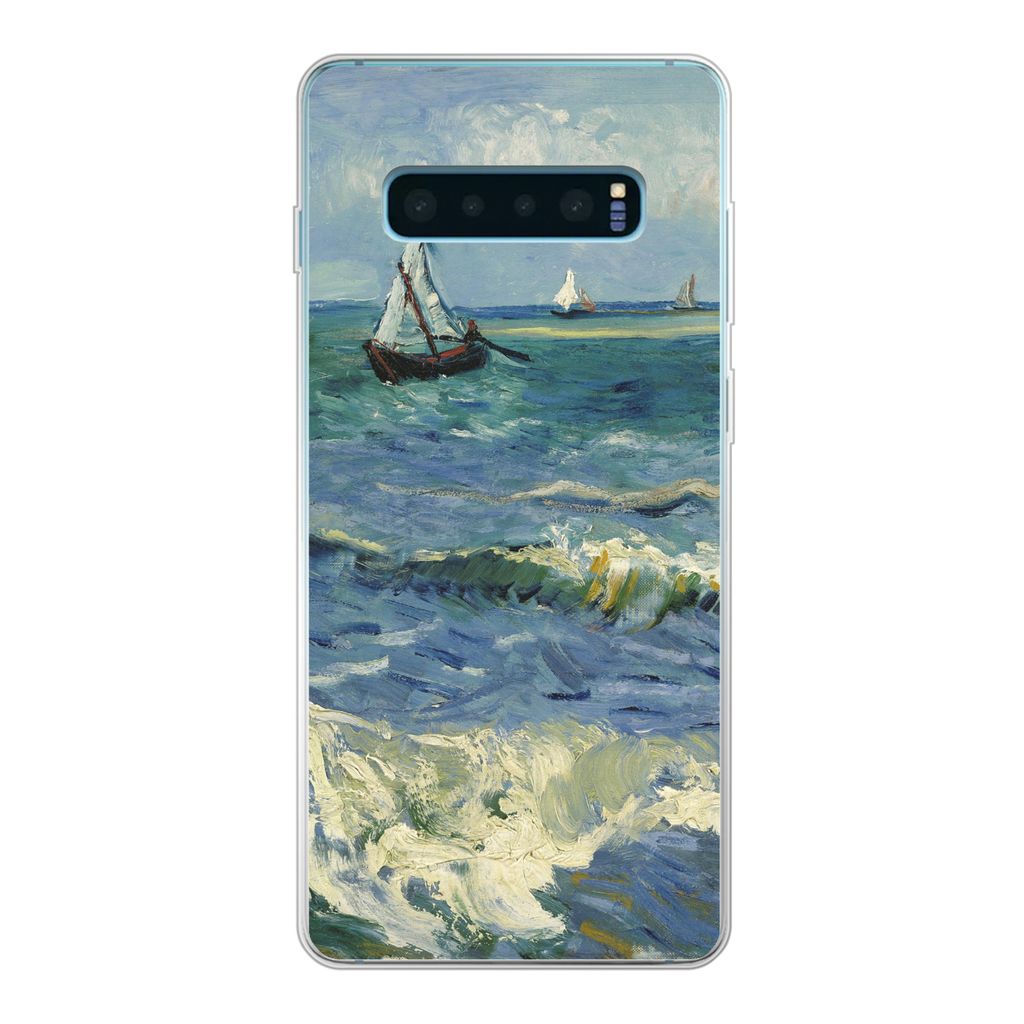 MuchoWow Handyhülle Schutzhülle Hülle für Samsung Galaxy S10 Plus Meereslandschaft bei Les Saintes-Maries-de-la-Mer - Vincent van Gogh Siliko...