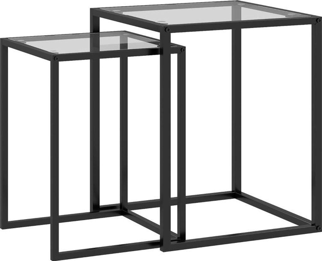 Fortuna Lai 2er Set Beistelltisch stapelbarer Nachttisch Couchtisch mit Beinen aus Stahl, modern für Wohnzimmer Schwarz