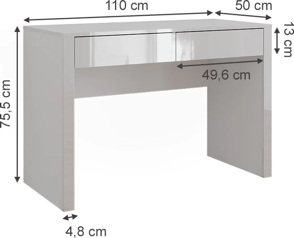 Bureau blanc design brillant 110x50 cm Vicco Annabelle à deux tiroirs - 2