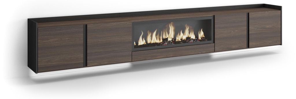 TV-Möbel Holzeffekt eiche schwarz 315x35x50cm Kamin mit Produktbild 
