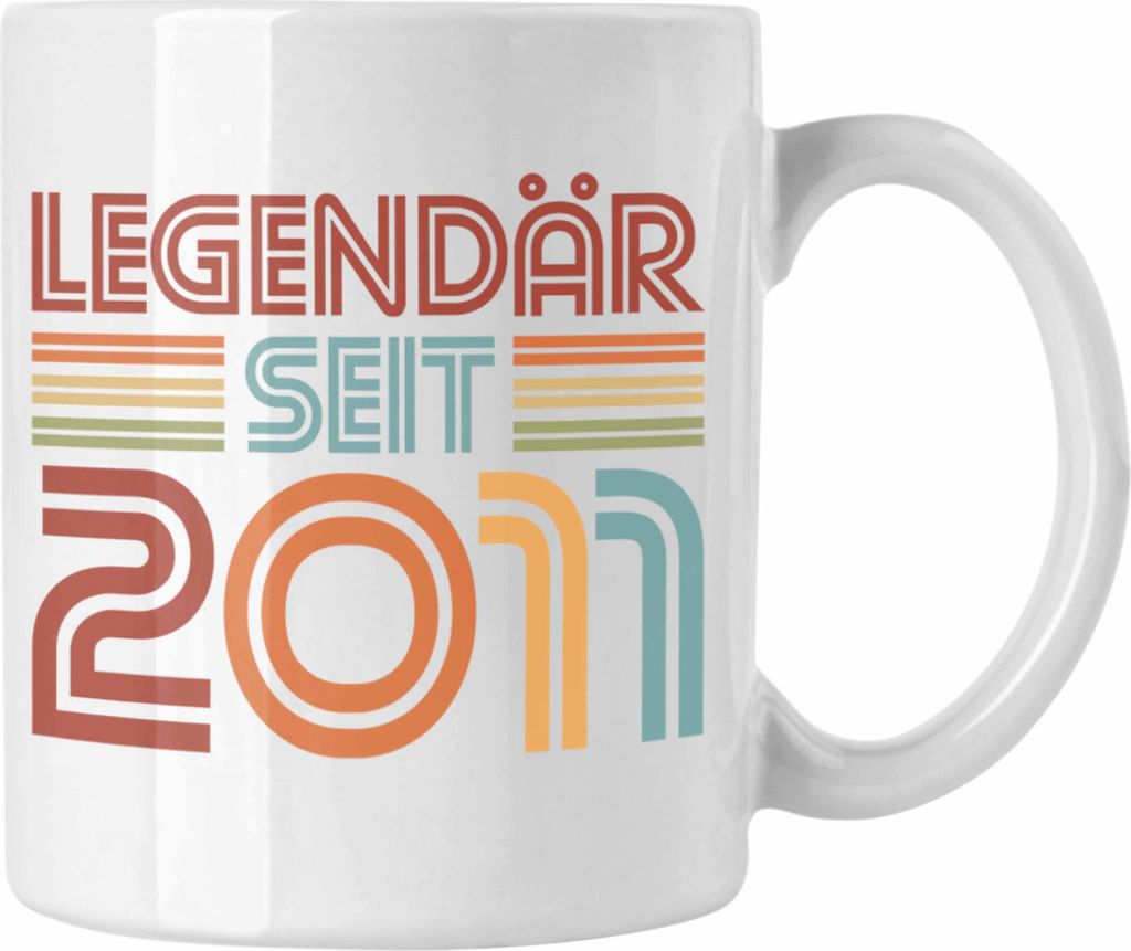 Trendation - 10. Geburtstag Tasse Jungs Jungen Geschenk Geschenkidee Kakaobecher Legendär Seit 2011 Lustig Witzig Spruch (Weiß)