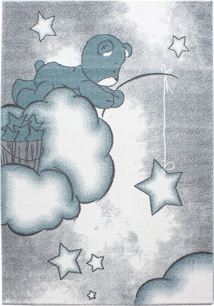 Tapis enfant ours bleu Teppium 80x150 cm - Tapis animal mignon doux