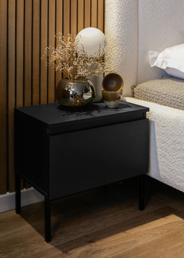 Boyd Sleep Novara Nachttisch – Schwarz, Mit Schublade Und Regal, 45x39,6x45 Cm