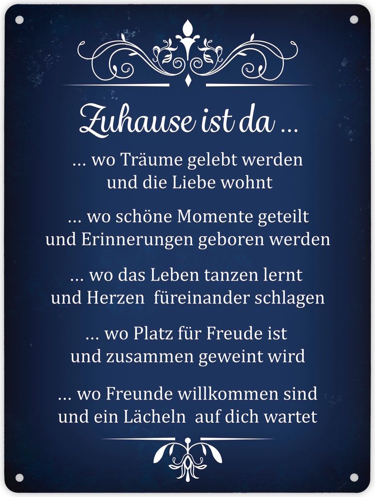 Metallschild XL mit Spruch: Zuhause ist da... Schild Blechschild Emailleschild