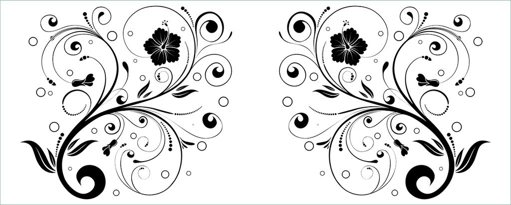 Wallario Poster - Schnörkelmuster in schwarz weiß mit Blumen und Kreisen, Kunstdruck Größe: 80 x 200 cm