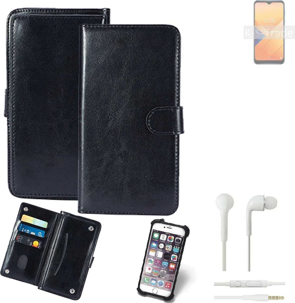 K-S-Trade 360° Hülle kompatibel mit Wiko Y81 inkl. Headphones schwarz Kunstleder Case BookCase WalletCase Kunstlederederhülle Handyhülle,