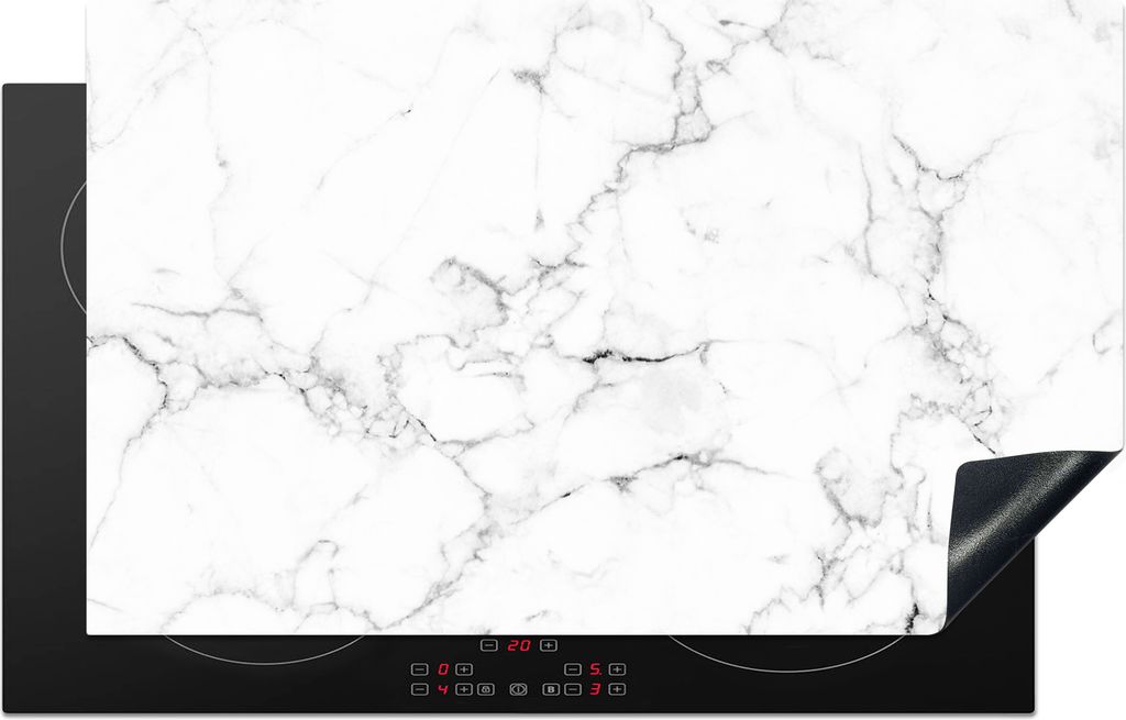 KitchenYeah Herdabdeckplatte Marmor - Weiß - Grau - Luxus - Marmoroptik - Strukturiert , 85x52cm, Küche Deko, Glaskeramikkochfeld Herdabdeckung...