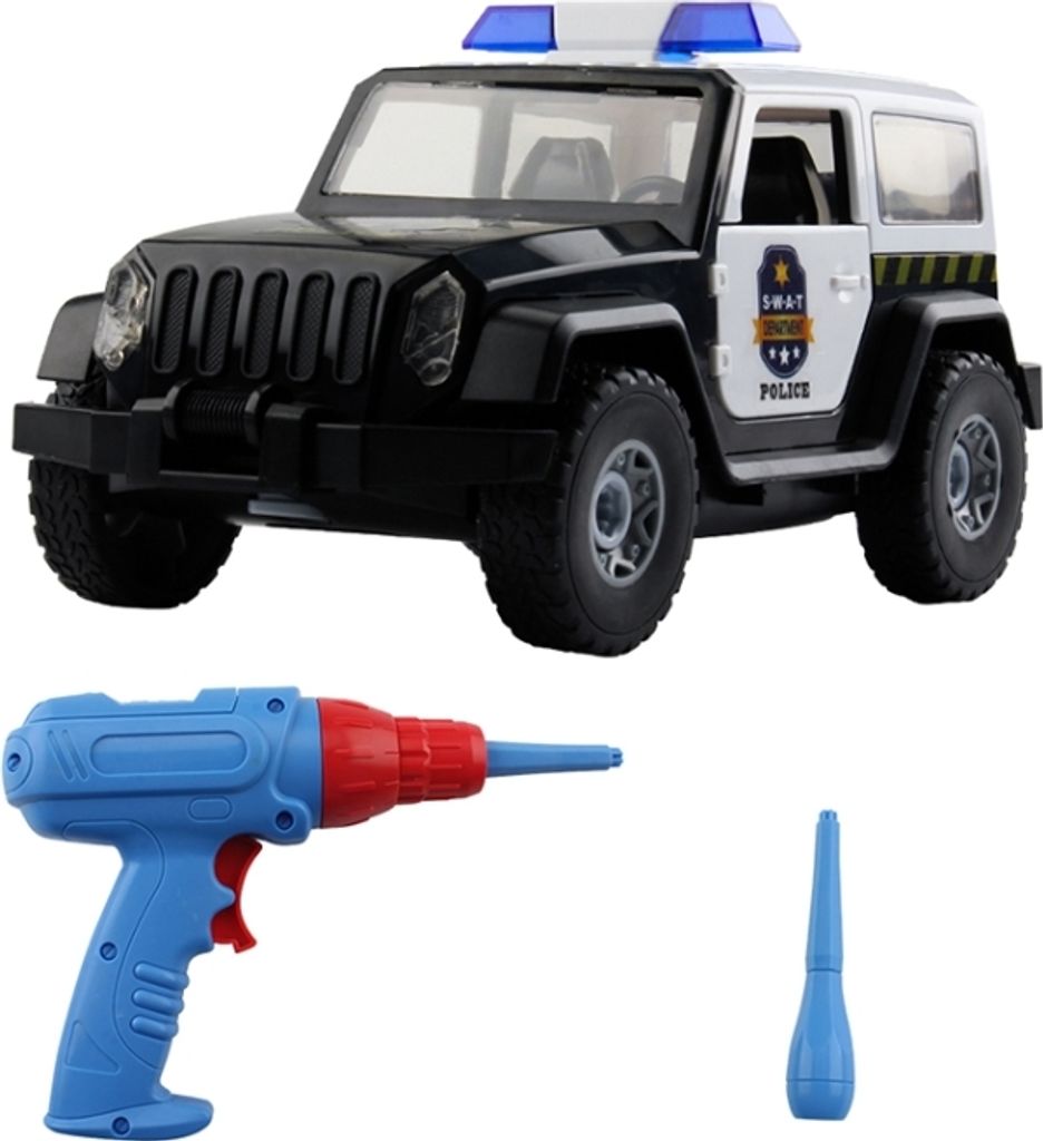 MoFun PD55-13 DIY Elektrische Bohrmaschine Polizeifahrzeug Kinder Puzzle Fahrzeug Spielzeug