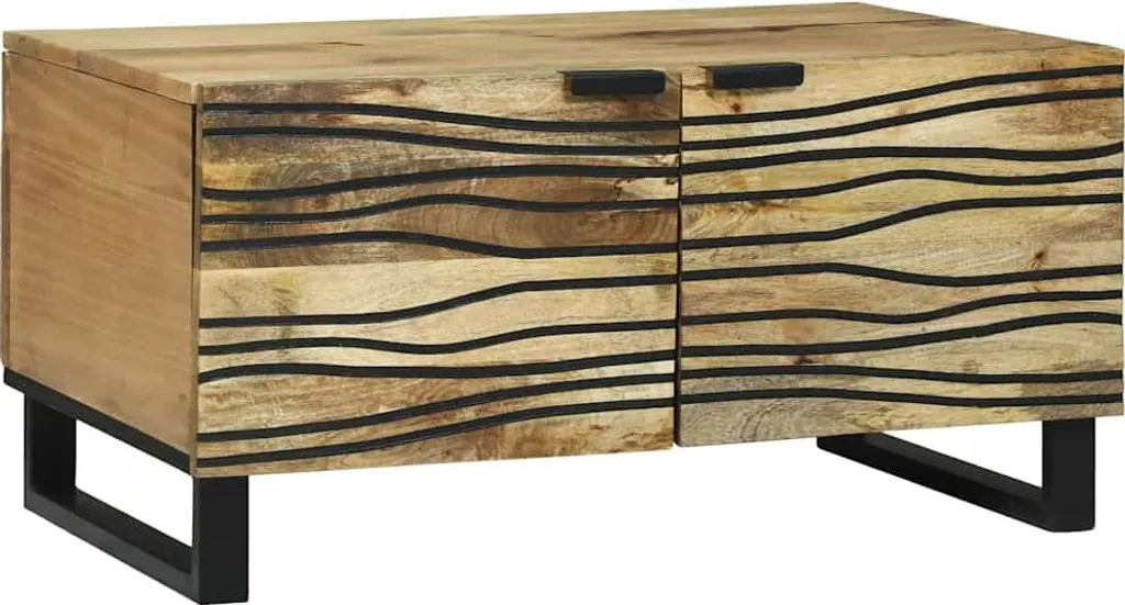 Tavolino 80x50x40 cm Legno Massello Acacia - Marrone e Nero Design