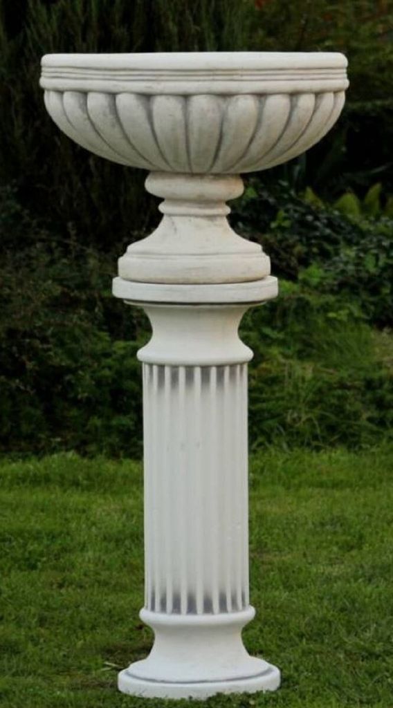 Casa Padrino Barock Säule mit Blumentopf Weiß / Grau Ø 54 x H. 114 cm - Prunkvolle Barockstil Gartendeko Stein Säule mit Pflanzentopf - Barock ...