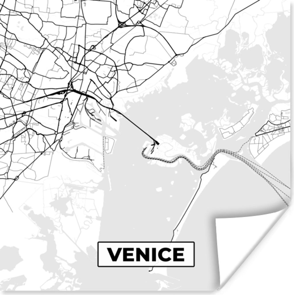 MuchoWow Poster Venedig - Stadtplan - Karte - Schwarz und weiß 30x30 cm - Wandposter - Printing