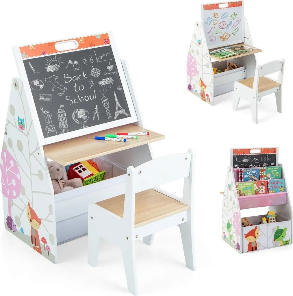 Chevalet d'art et bureau pour enfants avec tableau magnétique - Modèle Artiste