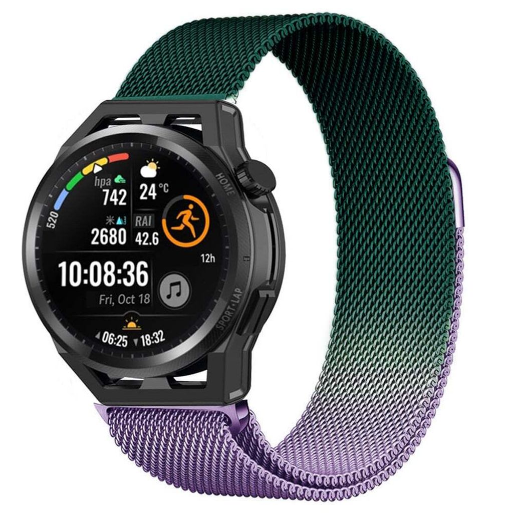 Strap-it Huawei Watch GT Milanese Armband (Lila/Grün)