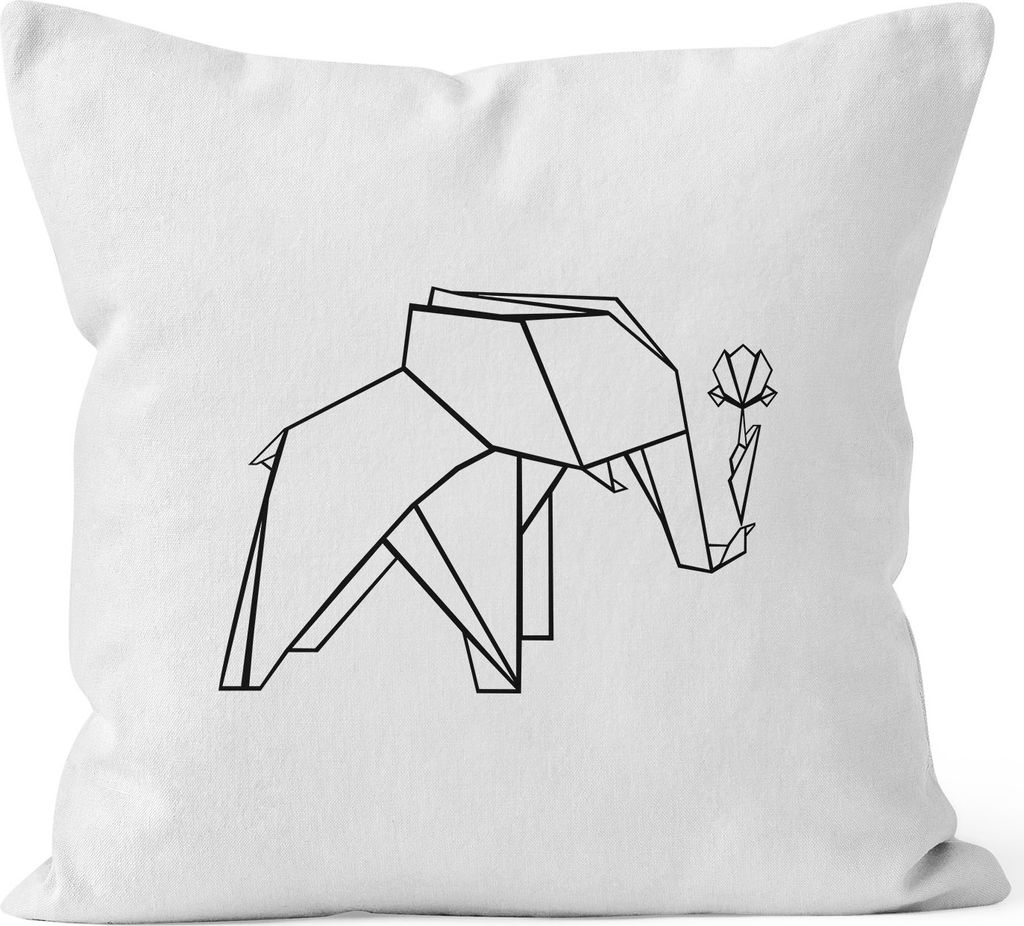 Kissenbezug Geschenk Origami Elefant mit Rose Kissen-Hülle Deko-Kissen Baumwolle MoonWorks weiß 40cm x 40cm