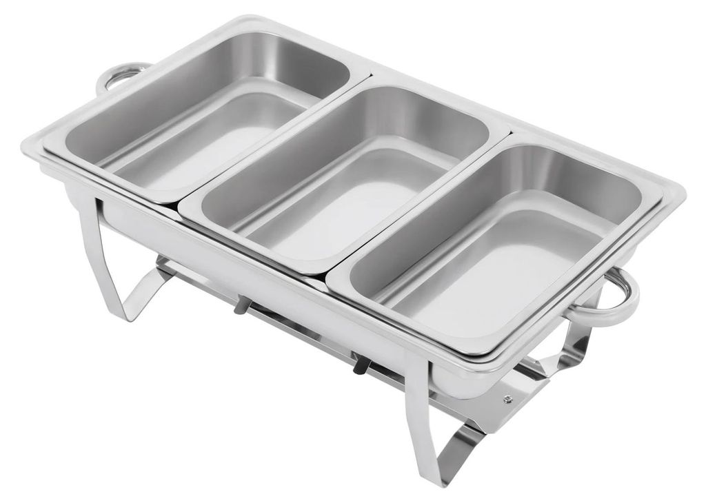 Chafing Dish Buffet-Set - Rechteckiger Buffetwärmer - 3 Fächer - Edelstahl 410 - Nahtloses Monoblock-Design - Für Catering & Party