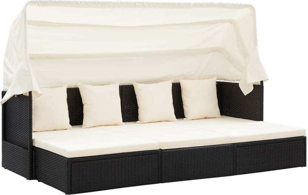 Garten-Sonneninsel mit Dach Schwarz Poly Rattan