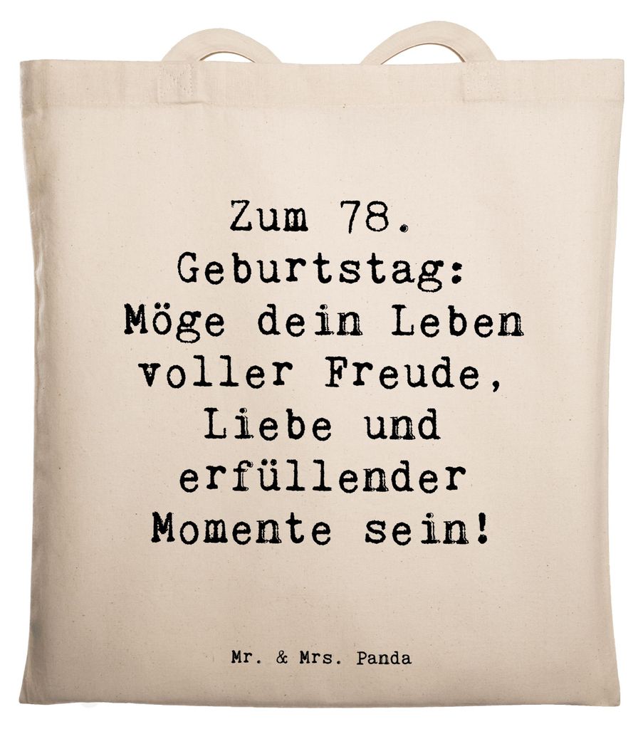 Mr. & Mrs. Panda Jutebeutel Spruch 78. Geburtstag Freude Liebe - Transparent - Geschenk, Tasche, Geburtstagsgeschenk, Glückwünsche, Geburtstagssp...