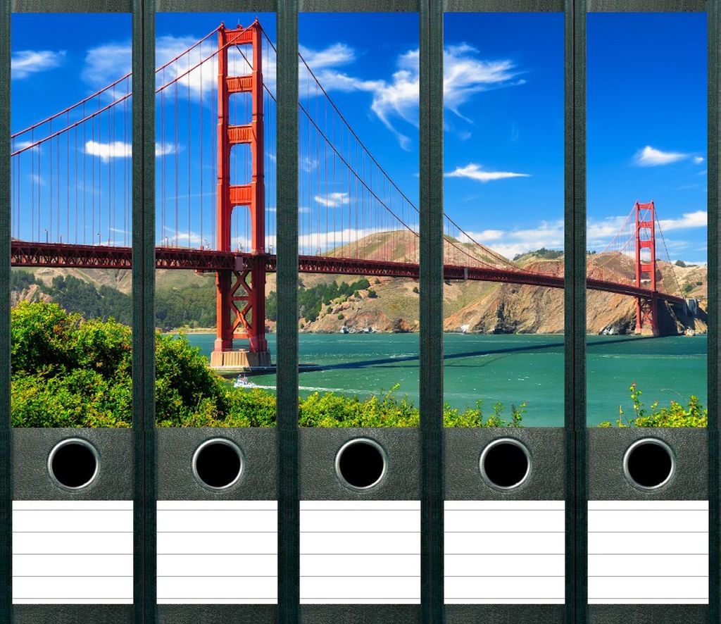 5 Stück Golden Gate Bridge Aufkleber für breite Ordnerrücken Ordneraufkleber Etiketten selbstklebend, Golden Gate Bridge, San Fransisco - Kalifo...