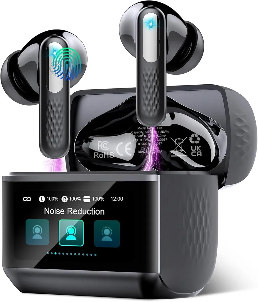 In-Ear-Kopfhörer mit Touchscreen, Bluetooth 5.4 mit ANC/ENC Mic mit Geräuschunterdrückung,48H HiFi Stereo Ohrhörer mit 5 EQ-Modi, IP7 Wasserdicht