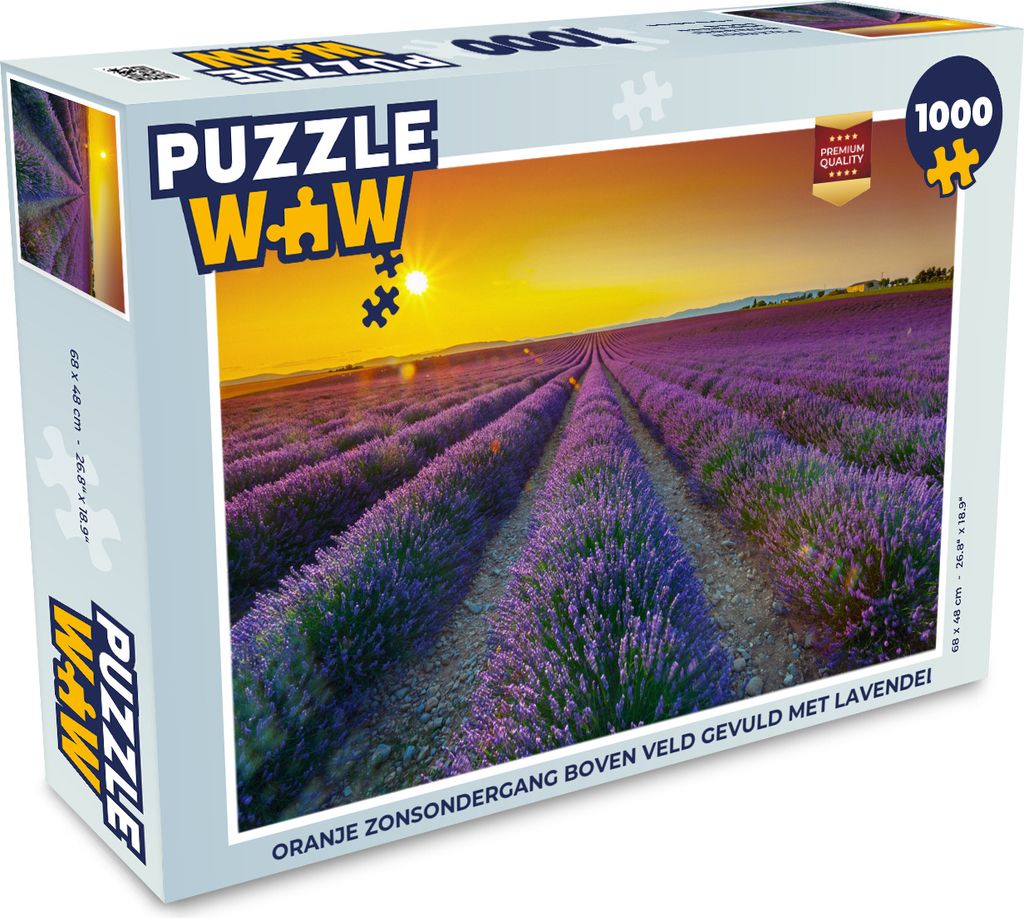 MuchoWow Puzzle 1000 Teile Oranger Sonnenuntergang über einem Feld voller Lavendel - Erwachsene - Rätsel