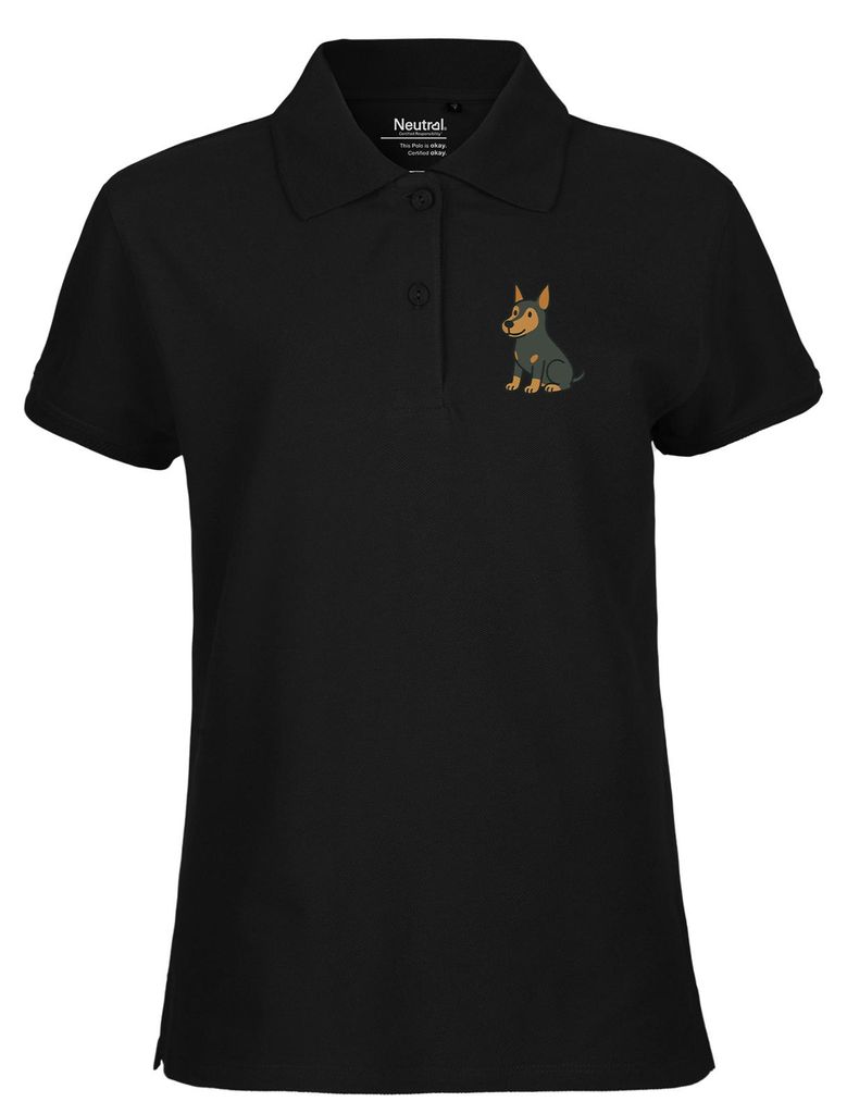 Huuraa Damen Polo Shirt Pinscher Comic Pinschi XS Black Bio Baumwolle Fairtrade Poloshirt Geschenkidee