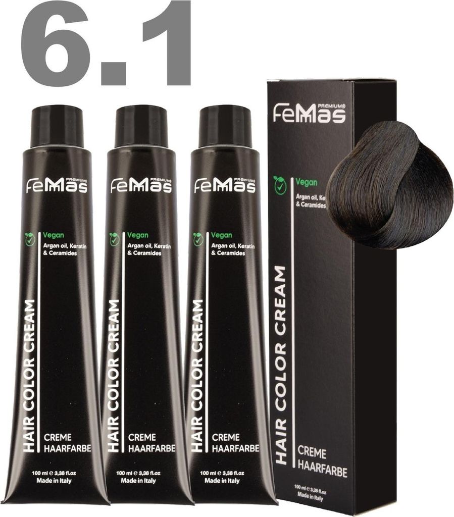 FemMas Haarfarbe mit Arganöl Dunkelblond Asch 6.1 | 3 x100 ml