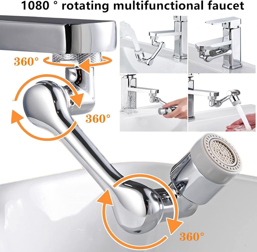 Küchenwasserhahn 1080 Grad Drehbar 1080° Drehbarer Küchen-Wasserhahn – Spülarmatur Aus Kunststoff, Chrom-Finish, Mit Zwei Drehknöpfen