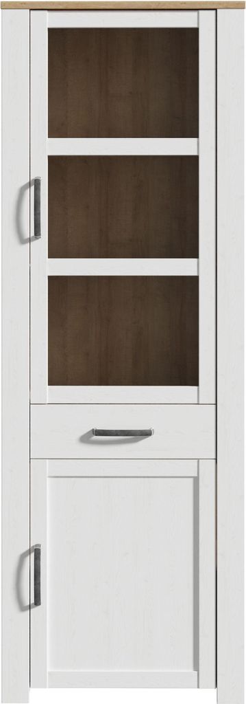Vitrine hoch, BOHOL, 2 Türen davon 1 Glastür, 1 Schublade, 71,7 x 42 x 205,4 cm, Weiß