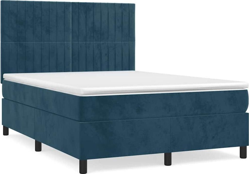 vidaXL Boxspringbett mit Matratze Dunkelblau 140x200 cm Samt