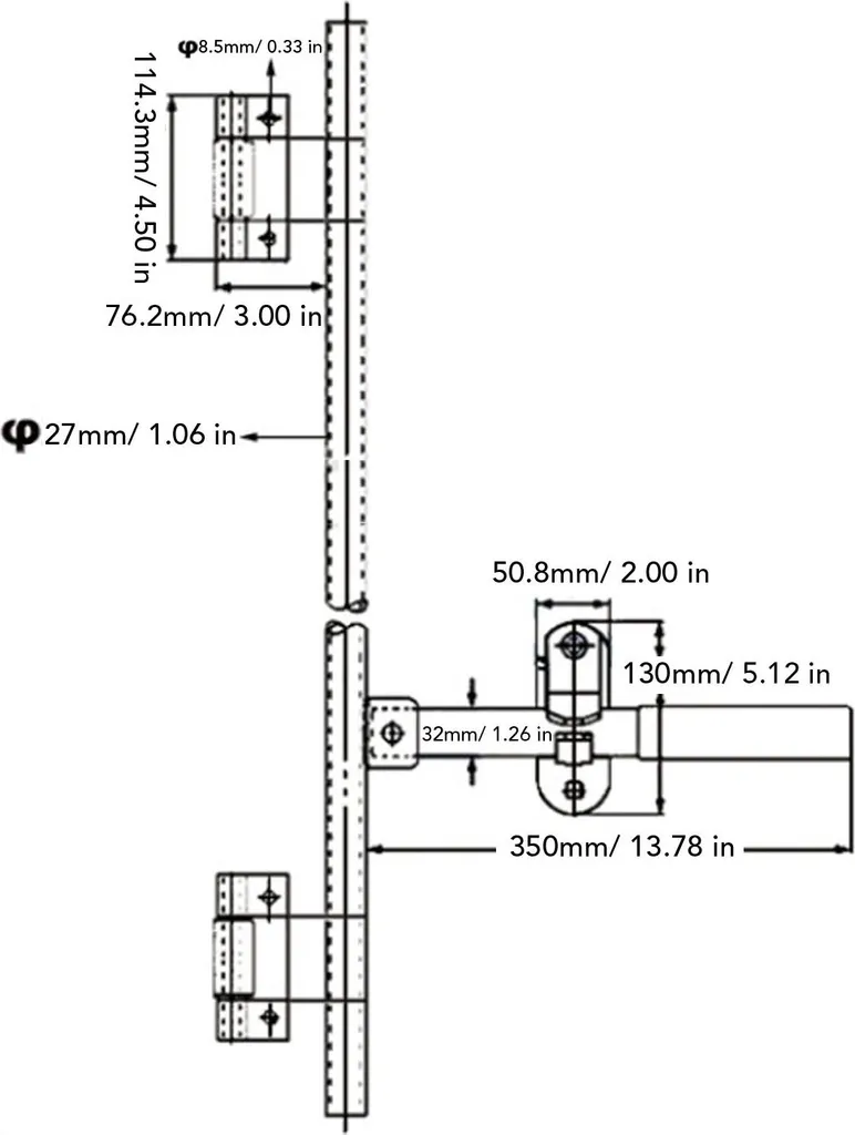Crémone de porte de remorque basculante 36" avec fermeture à came - 2
