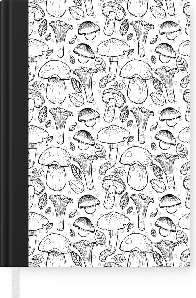 MuchoWow Notizbuch Tagebuch Haushaltsbuch Notebook A5 Pilz - Schwarz und weiß - Muster - Notizblock - Notizheft - Notebook - Schreibblock - Papier