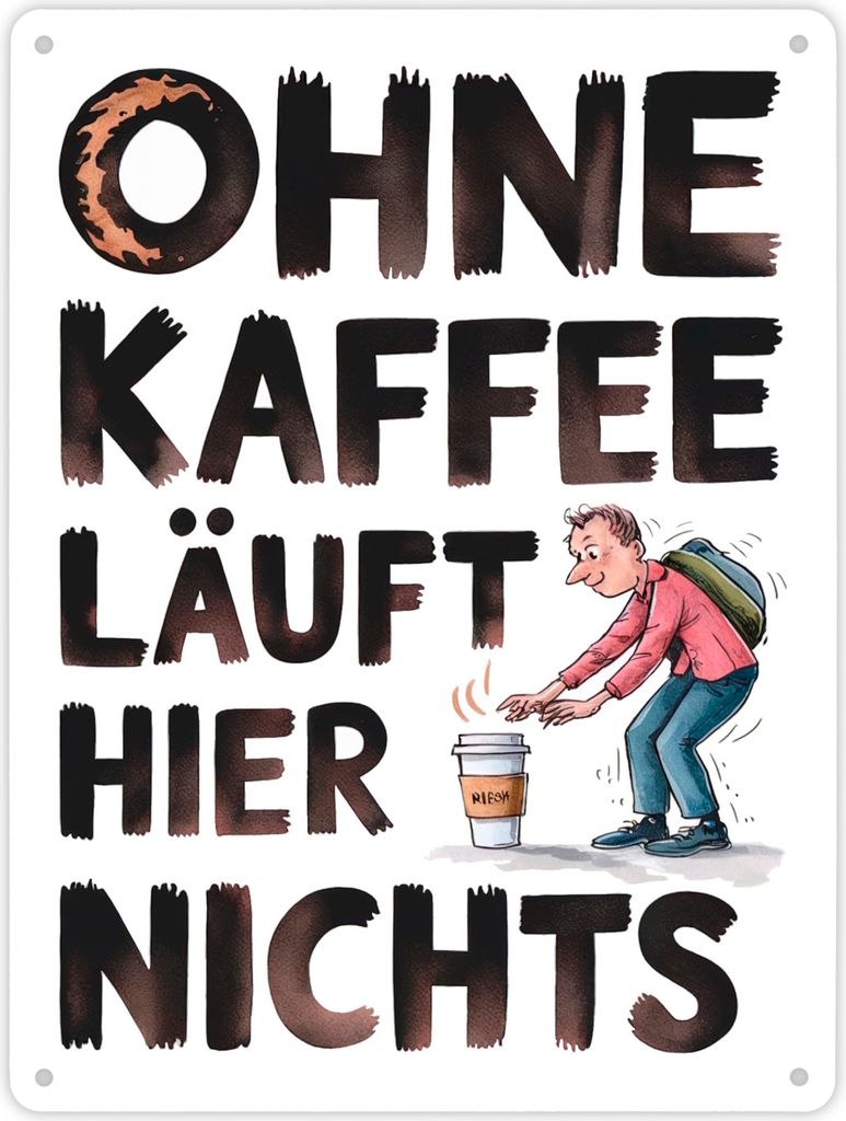 Ohne Kaffee läuft hier nichts Metallschild XL in 21x28 cm