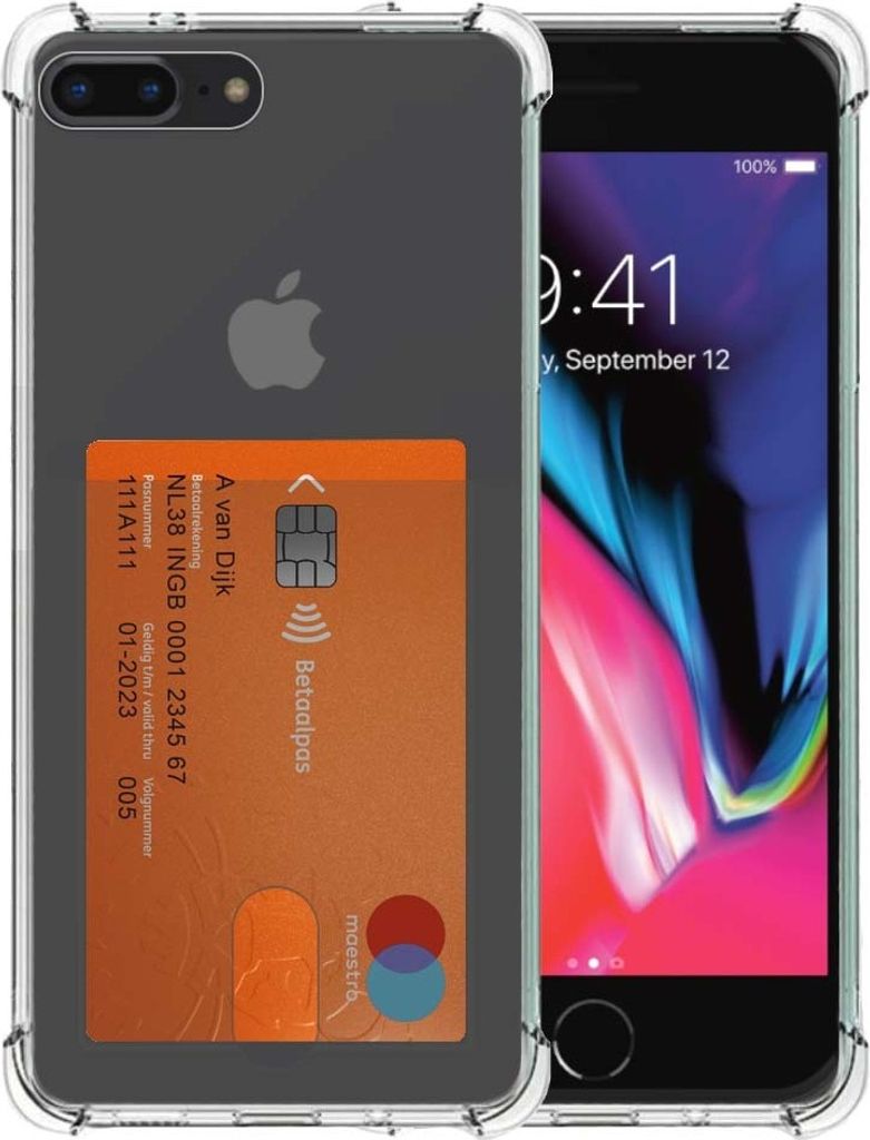 Smartphonica Telefoonhoesje Geschikt voor iPhone 7/8 Plus met Pasjeshouder Doorzichtig Siliconen - Transparant TPU Shockproof Backcover Case with...