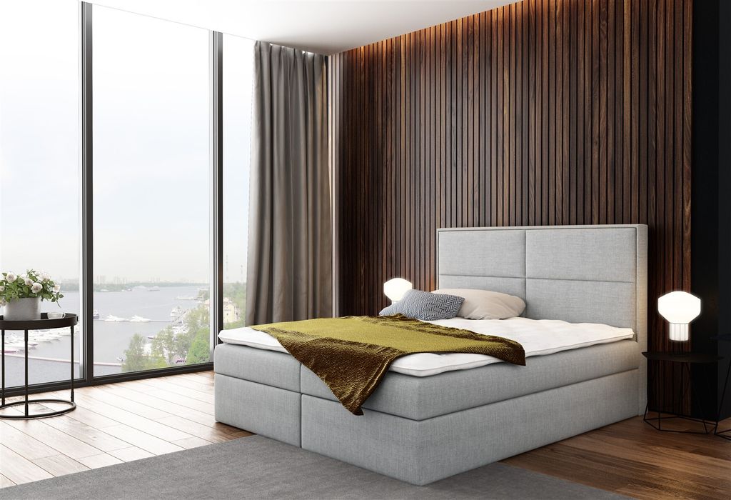 Boxspringbett Bett DERBI Stoff Hellgrau 120x200cm inkl.Bettkasten