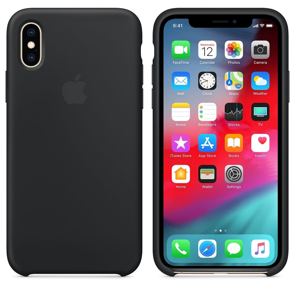 A black iPhone case is shown next to an iPhone displaying its home screen.