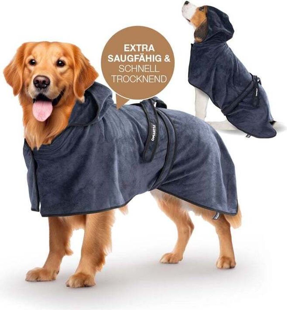 FLUFFINO Hundebademantel - Größe M - beige/blau