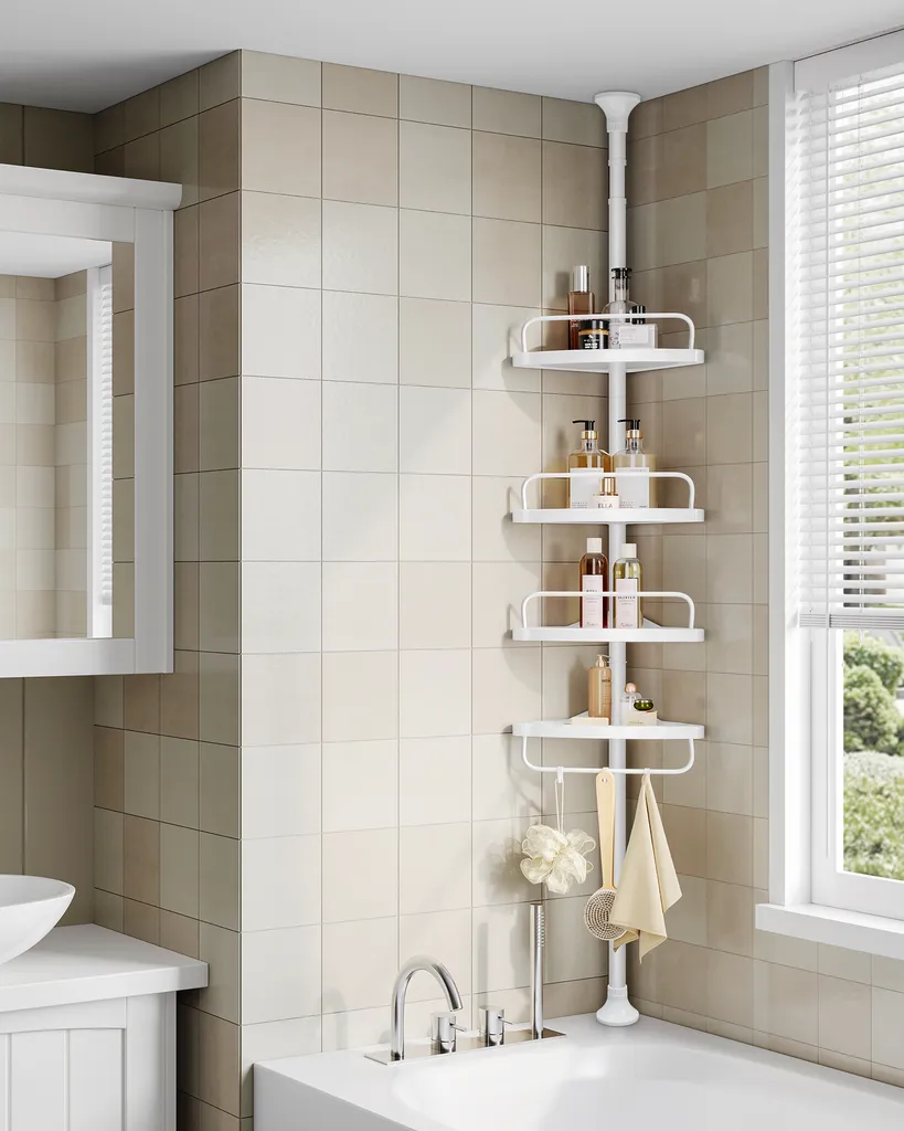 Rangement Douche sans Trou : Étagère Télescopique d'Angle 4 Bacs