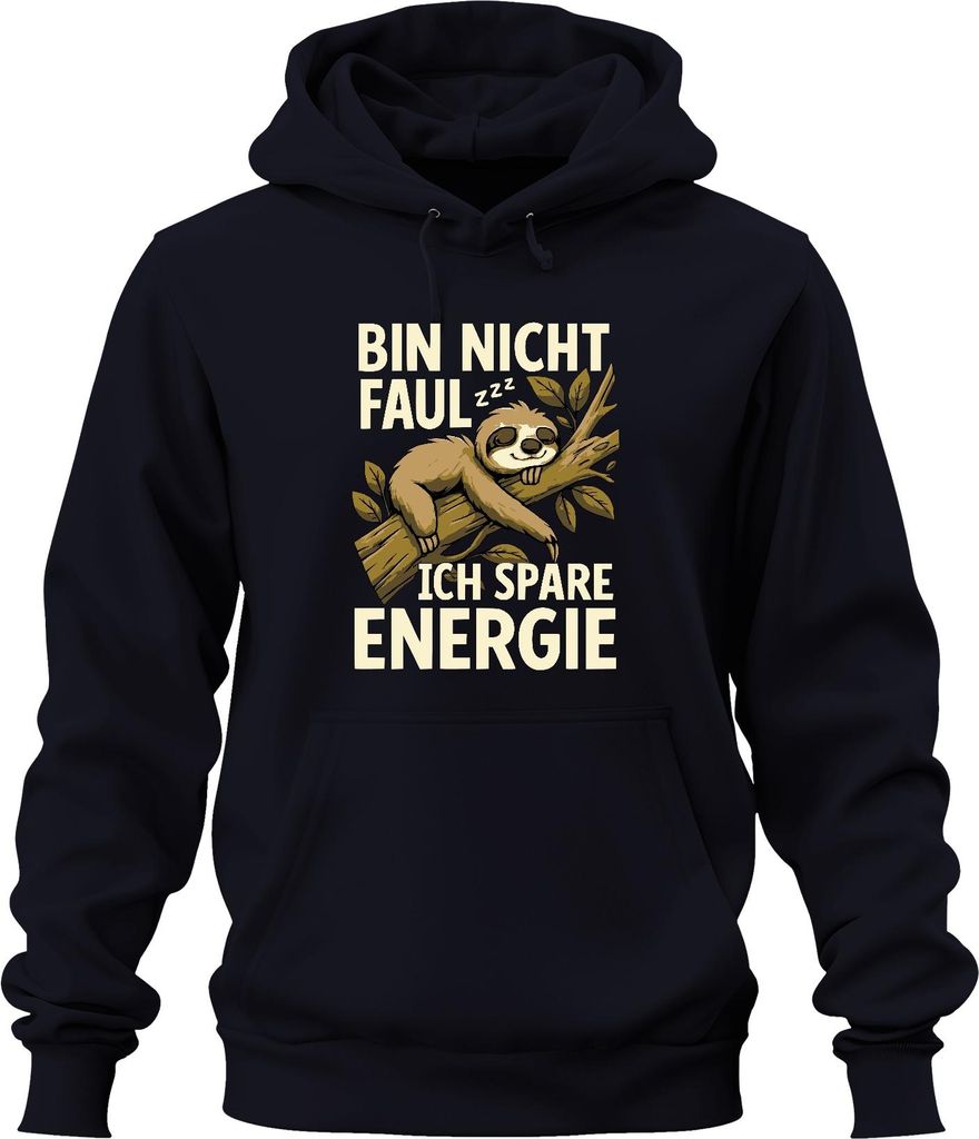 Bin nicht faul ich spare Energie zzz Faultier lustig Geschenk Uni Hoodie Kapuzenpullover, Navy, M