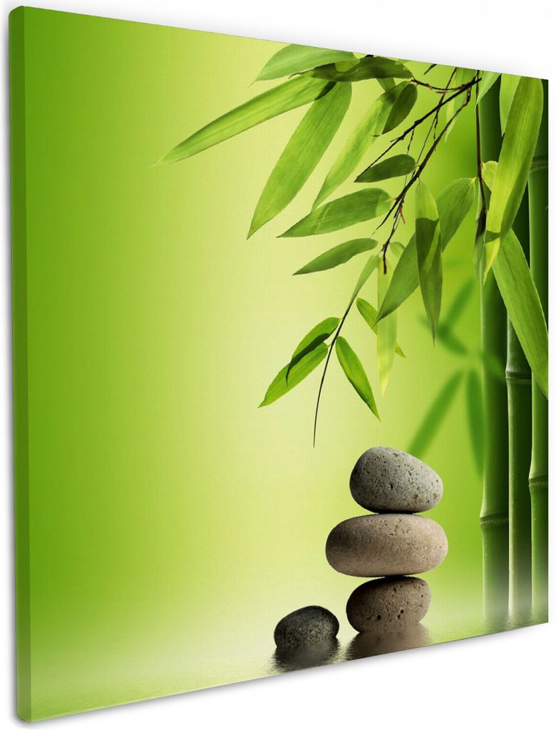 Wallario Premium Leinwandbild Steinstapel im Grünen in Größe 50 x 50 cm