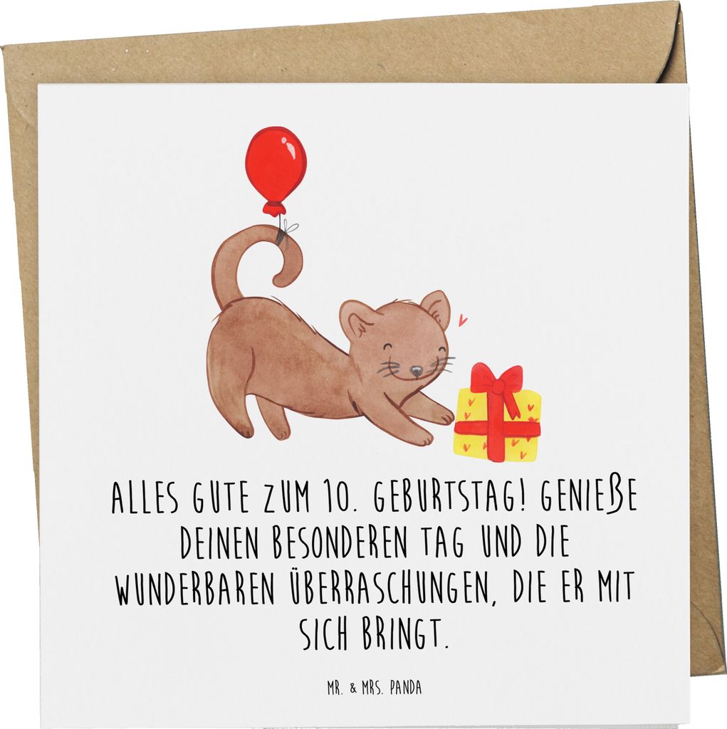 Mr. & Mrs. Panda Deluxe Karte 10. Geburtstag Freude - Weiß - Geschenk, zehnter, Meilenstein, Happy Birthday, Party, Grußkarte, faltkarte, doppelk...