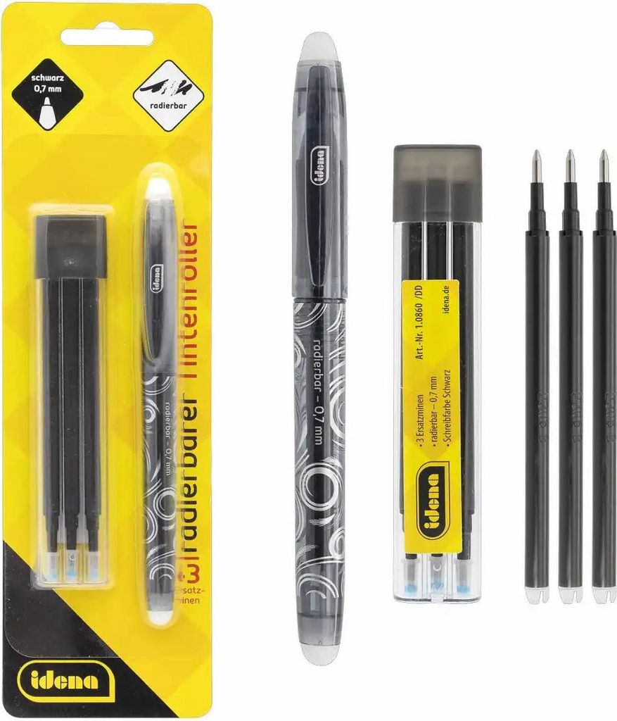 Idena Tintenroller radierbar schwarz 0,7mm - 3 Minen