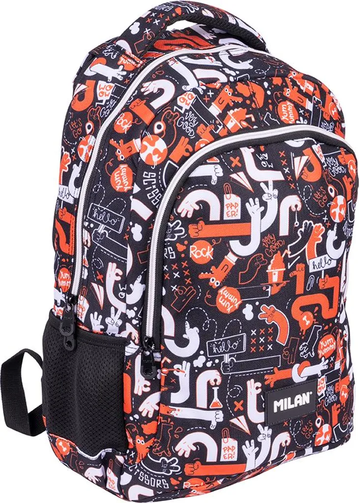 Sac à dos d'école Milan 21 litres avec double zip série Doigts Noir