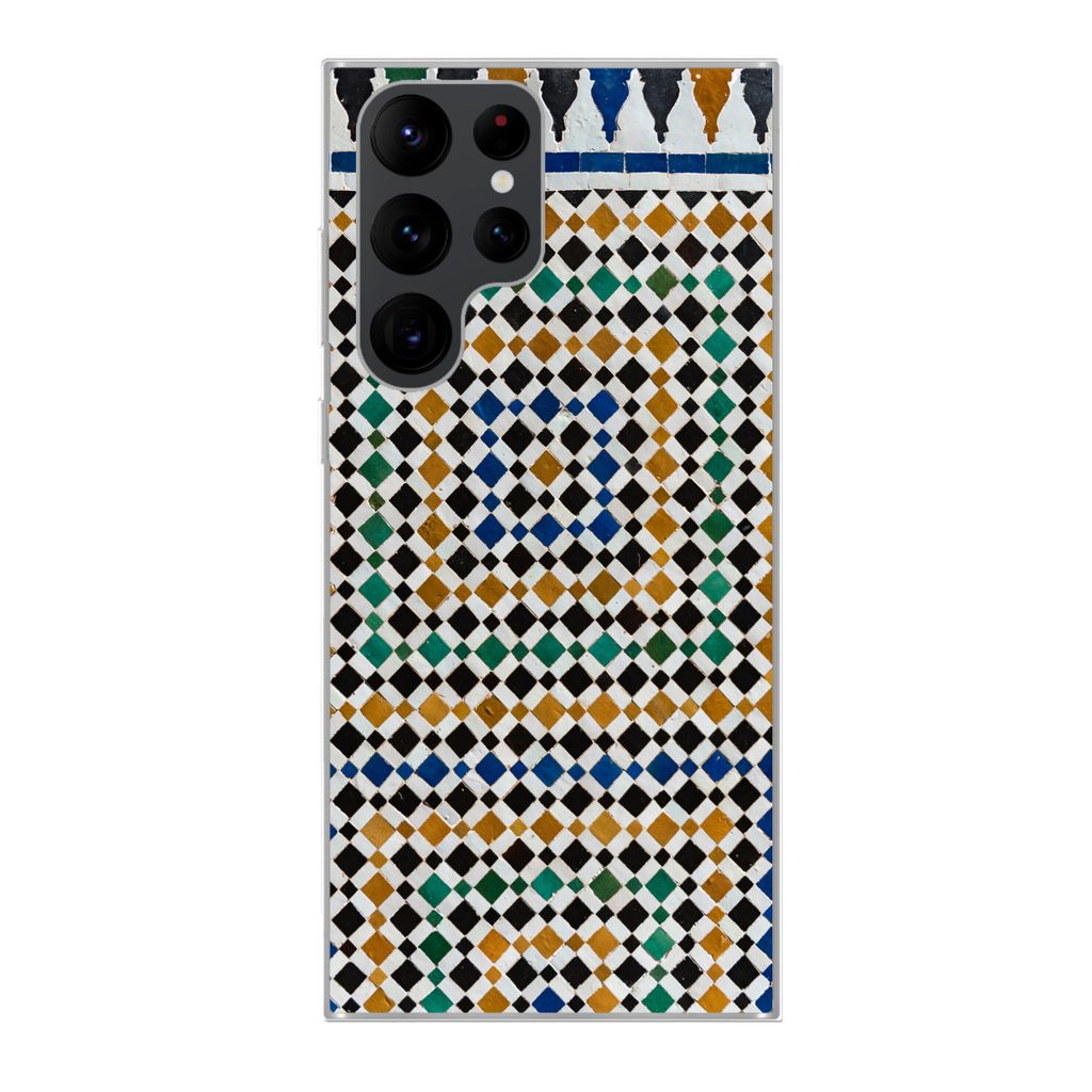 MuchoWow Handyhülle Schutzhülle Hülle für Samsung Galaxy S22 Ultra Ein marokkanisches Mosaik, das wie eine Art Labyrinth aussieht Silikon Sof...