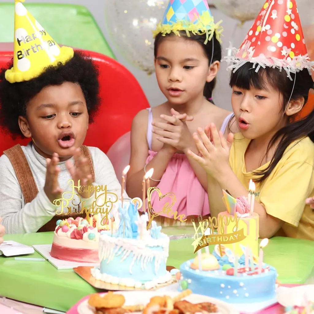 Set 10 Cake Topper Oro Buon Compleanno Acrilico Glitter per Torte - 6