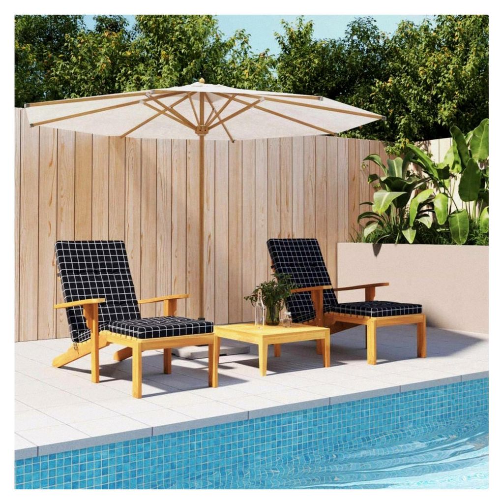 Liegekissen, 2 Stück, Oxford-Stoff, kariert, schwarz, Kissen für den Außenbereich